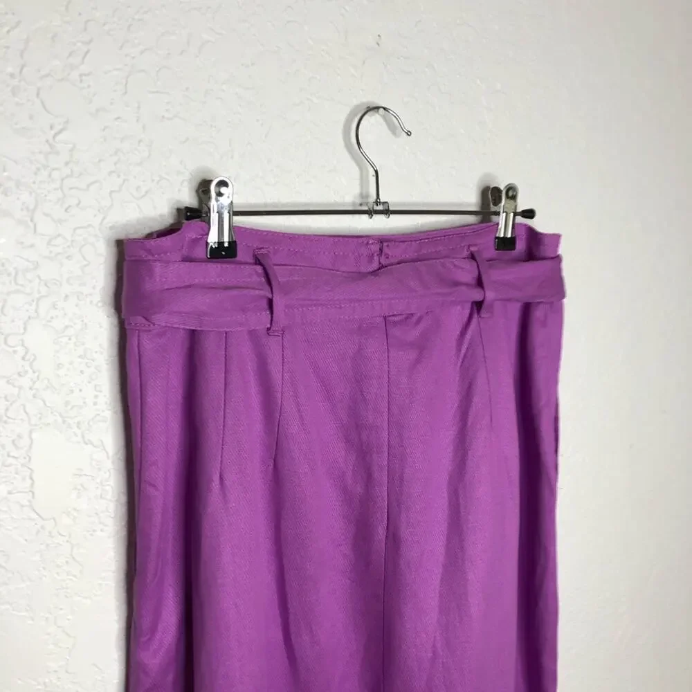 Ann Taylor purple linen blend belted ruffled midi skirt size 8 NWT